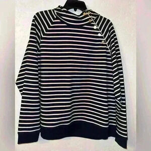 Lauren Ralph Lauren Navy & White Stripe Pullover Snap Neck Hoodie XXL